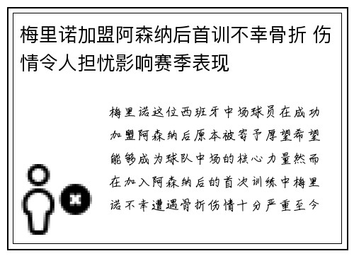 梅里诺加盟阿森纳后首训不幸骨折 伤情令人担忧影响赛季表现