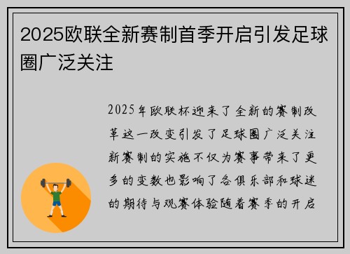 2025欧联全新赛制首季开启引发足球圈广泛关注