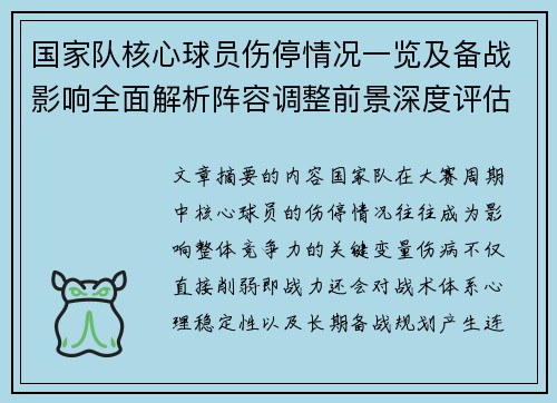 国家队核心球员伤停情况一览及备战影响全面解析阵容调整前景深度评估